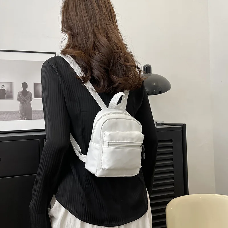 Custom Print Logo Solid Color Mini Nylon Backpack Convertible Shoulder Crossbody Bag Pocket Daily Outdoor Travel Small Backpack view 5