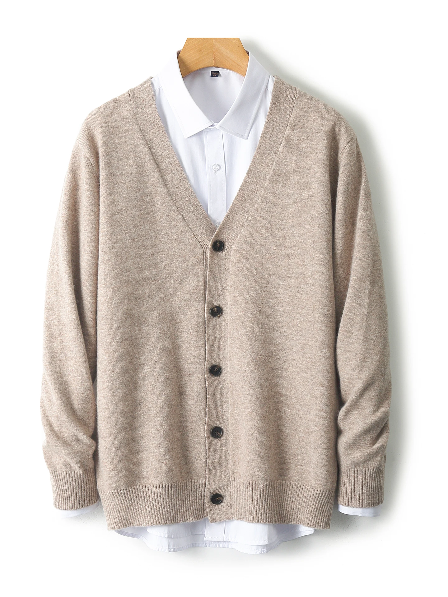 Smart Casual Autumn Winter Man Sweater Basic 100% Merino Wool Knitted Cardigan Long Sleeve Clothing Tops Cashmere Men Outerwear