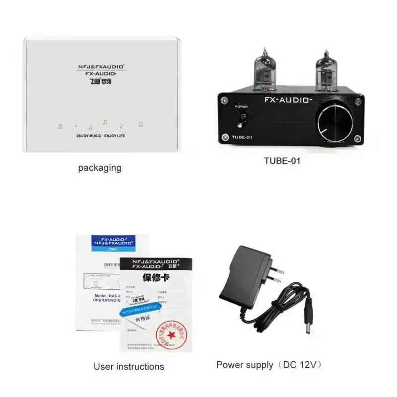 2020 FX-AUDIO TUBE-01(6J1) TUBE-03(6K4) HiFi 2.0 Przenośny przedwzmacniacz lampowy DAC Cyfrowy dekoder audio Adapter DC12V/1A