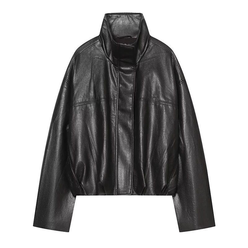 Autumn Women's PU Leather Jackets 2026 New Fashion Loose Turtleneck Casual Warm Women's Jackets & Coats Street Chic Youth Coats
