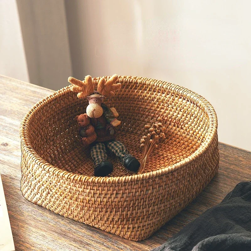 Artisan Handwoven Storage Baskets Porch Sundries Makeup Organizer Natural Autumn Teng Practical Picnic Basket Elegant Durable