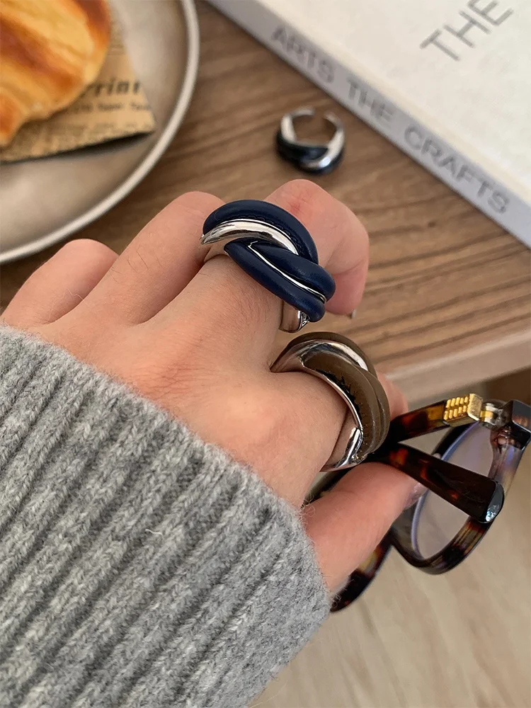 

I Регулируемое витое кольцо из кожи и металла, модное кольцо на открытый палец Personali, модный материал из сплава Accory