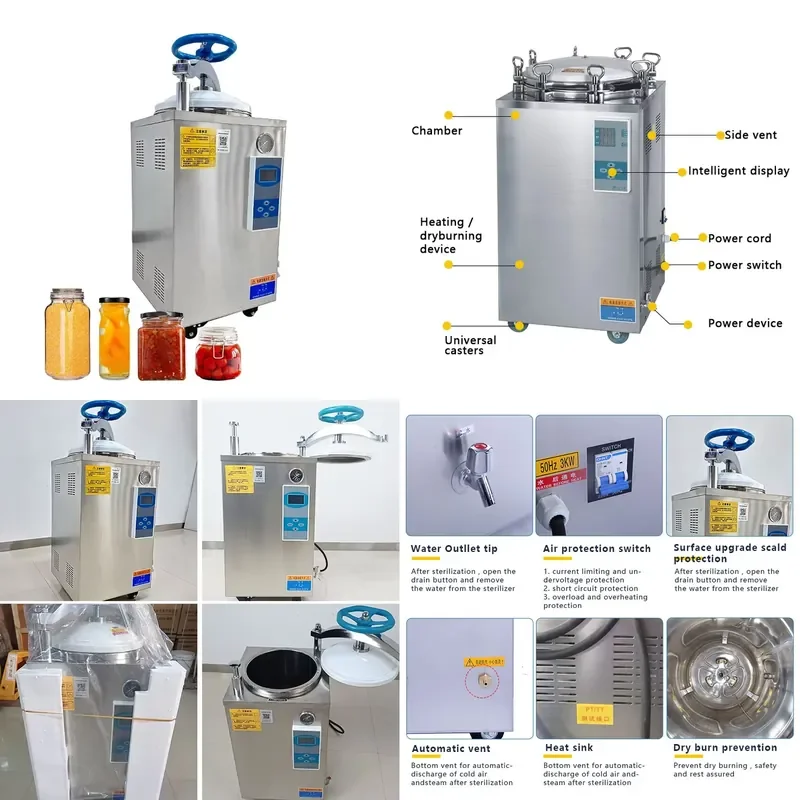 for Small Portable Vertical Cooking Autoclave Sterilizer 75L to 150L Steam Capacity Suitable for Small Spaces