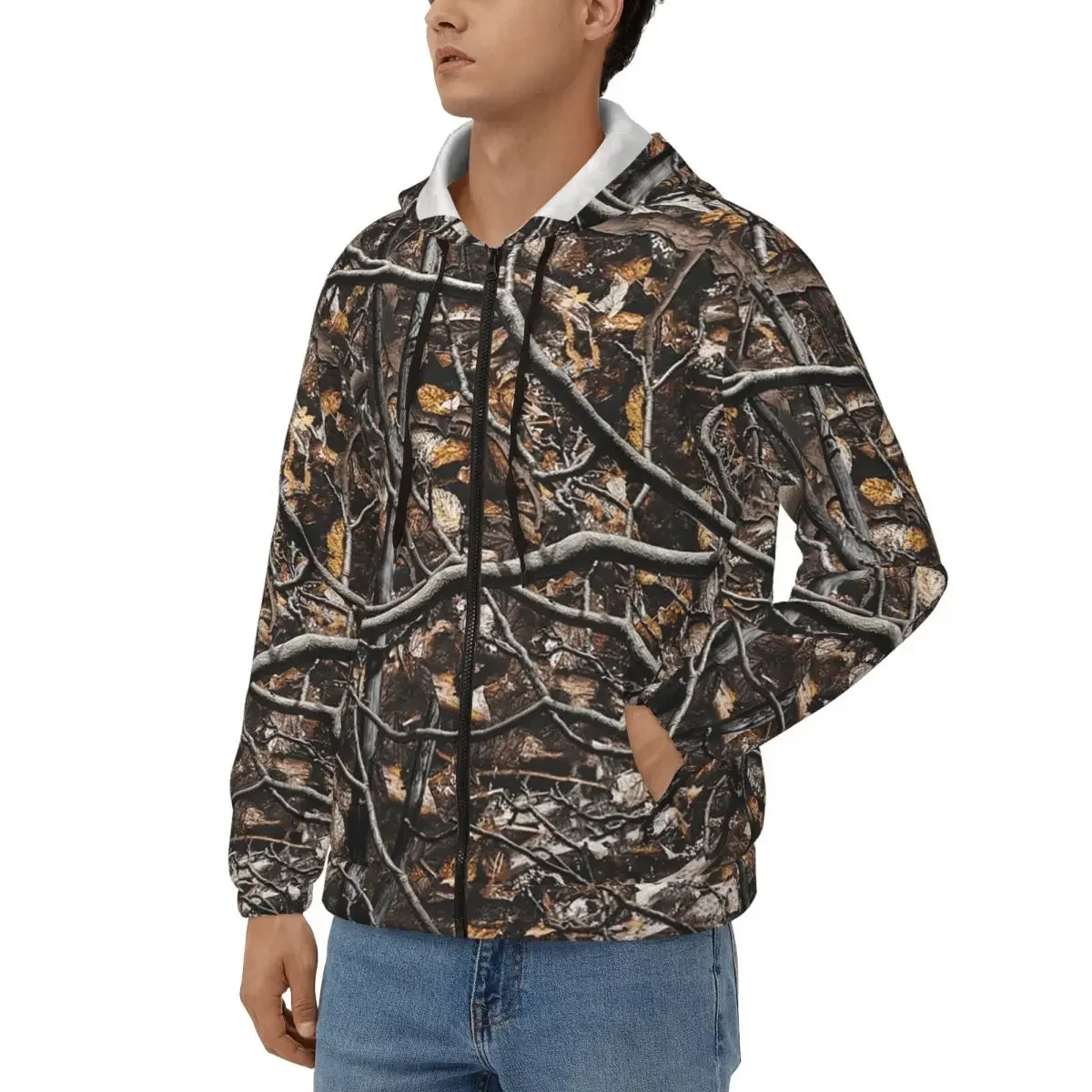 Real Tree Forest Camo Camouflage Pattern Zipper Hoodies Hip Hop Pullover Autumn Winter Men's Women's Sweatshirt Long Sleeve Tops