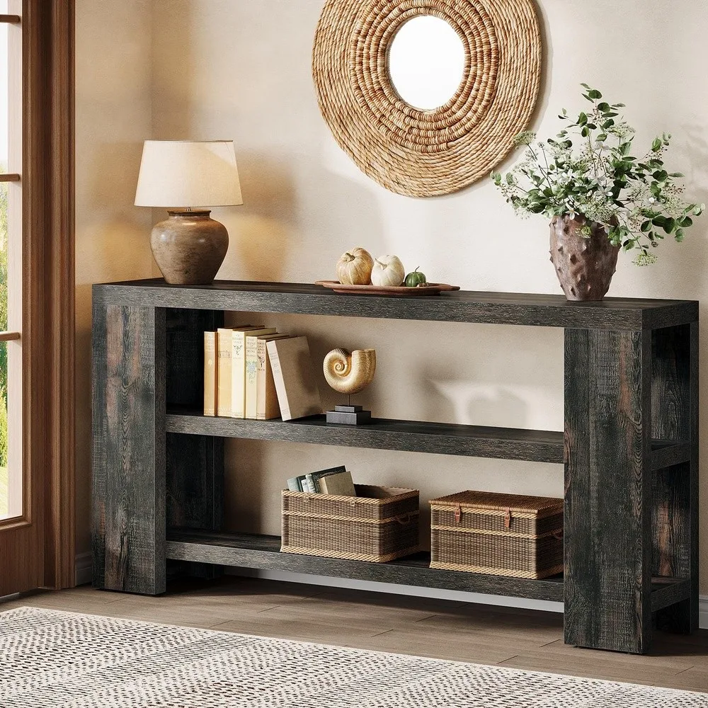 70.9 Inch Extra Long Console Table with Storage Narrow Wooden Sofa Table Behind The Couch Farmhouse 3 Tier Entry Foyer