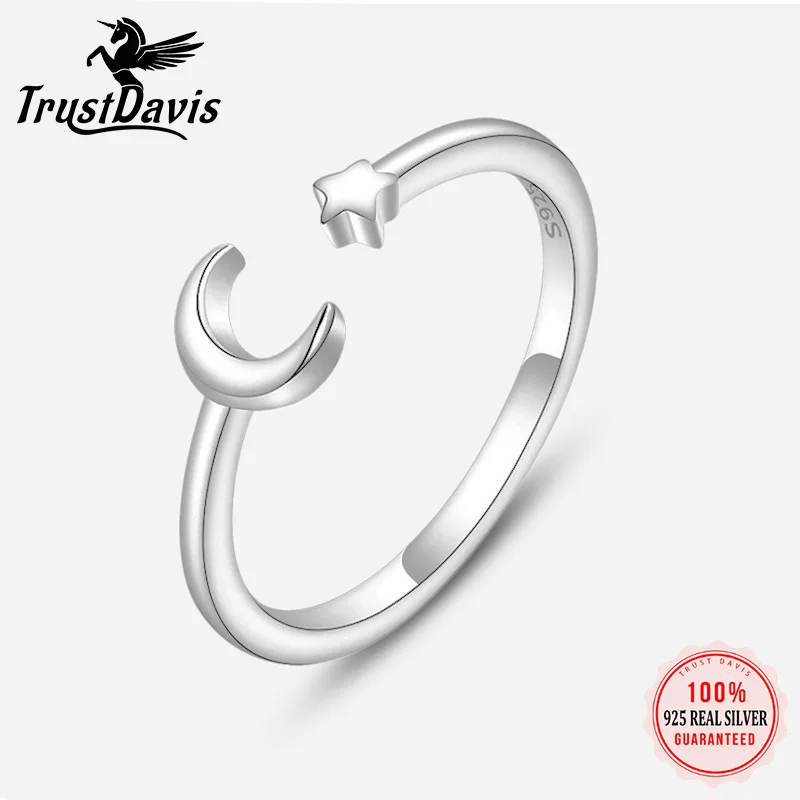 

Trustdavis Genuine 925 Sterling Silver Fashion Jewelry Star Moon Adjustable Ring For Women Wedding Party Ring Jewelry Gift DS200