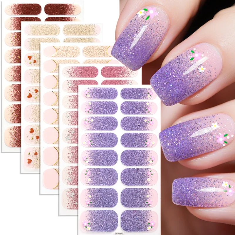 16 Tips Gradient French Nail Art Wraps DIY Full Cover Nail Polish Film Stickers Manicure Nail Art Decals Decorations Fake Nails