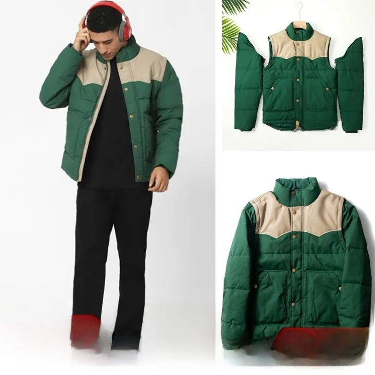 

Утепленная хлопковая куртка со съемными рукавами для мужчин и женщин, в стиле ретро, с цветовыми блоками, повседневная, теплая, модная верхняя одежда