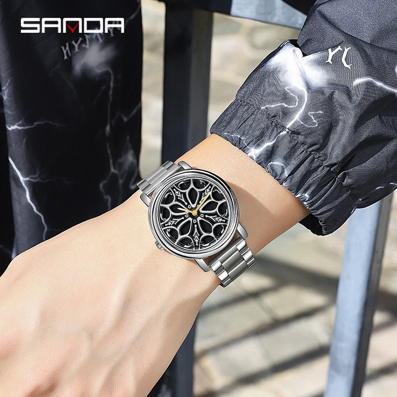 Imagem -05 - Sanda Relógio de Quartzo Luxo Marca Nova Personalidade dos Homens Relógios Moda Oco Dial Banda Aço à Prova Impermeável Água Relógio Tendência Reloj