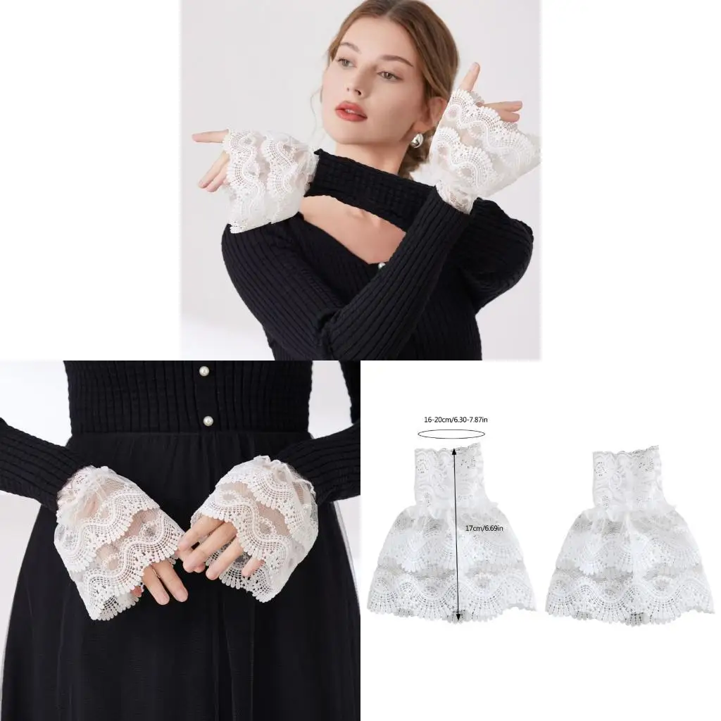 

Comfortable Faux Arm Sleeves Lace Flower Flared Decorative Sleeves False Armwear