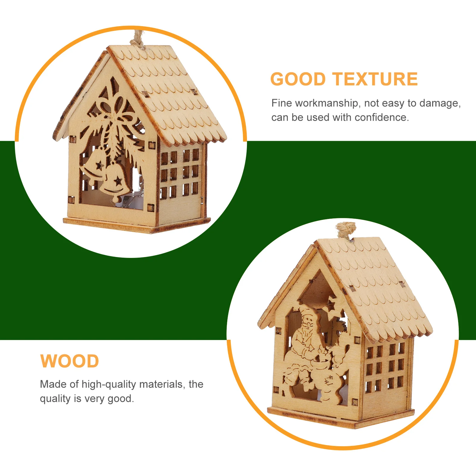 

2Pcs Xmas Wooden Luminous Pendant Selected Material Creative Themed Pattern Glowing Christmas Decor Prop