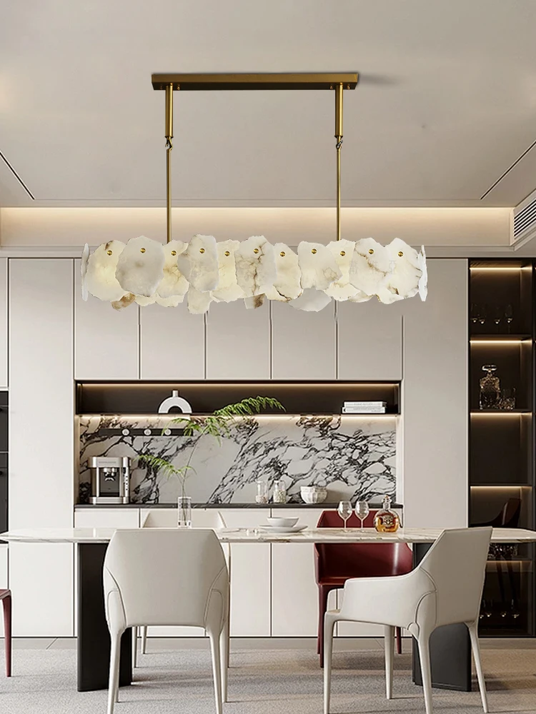 Luxury Alabaster Light Fixture Gold Lustres Decoration Home Dining Room Long 59