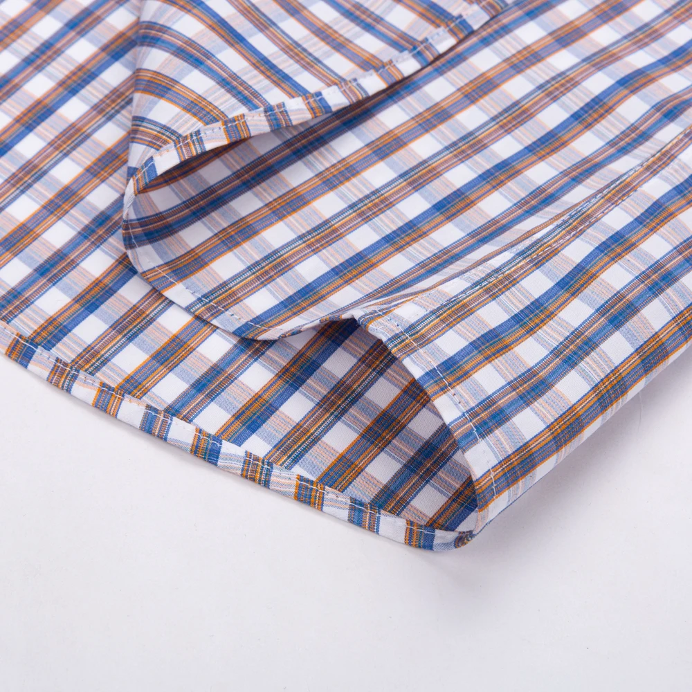 High-End Pure Cotton Non-Iron Long Sleeve Men's Shirt, Wrinkle Resistant Business Casual Plaid or Striped Button Down Pocketless view 5