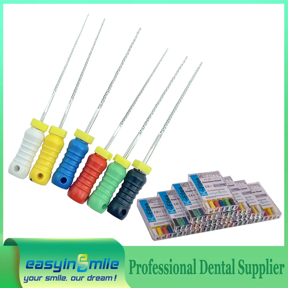 

10boxes EASYINSMILE Dental Endo K Files Hand Use Endodontic Root Canal Files Stainless Steel 25mm #6/8/10/15-40/45-80