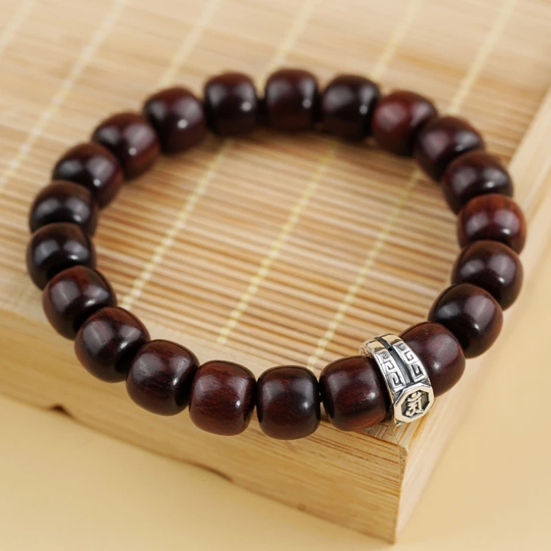 Bracelet Brown round Small Leaf Rosewood Men's and Women's Same Retro Hand Toy Buddha Beads Lucky Beads Zodiac Chinese Gift Box