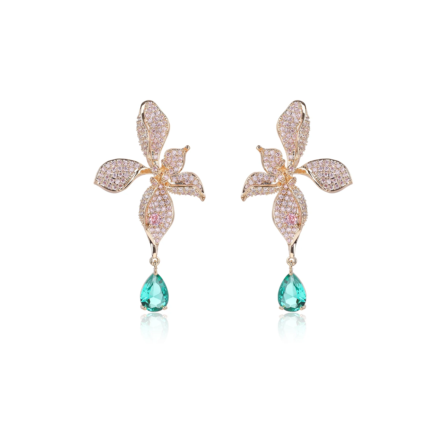 Cubic Zircon Flower Dangle Earring for Women,Crystals Girls Party,Crystals Water Drop Dangler Jewelry CE11866