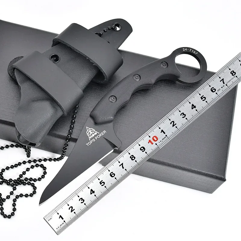 tops-ポーカー小型ユーティリティナイフ-8cr13mov-ブレード-g10-ハンドル必須アウトドアキャンプとバーベキューナイフ男性用男性への最高のギフト