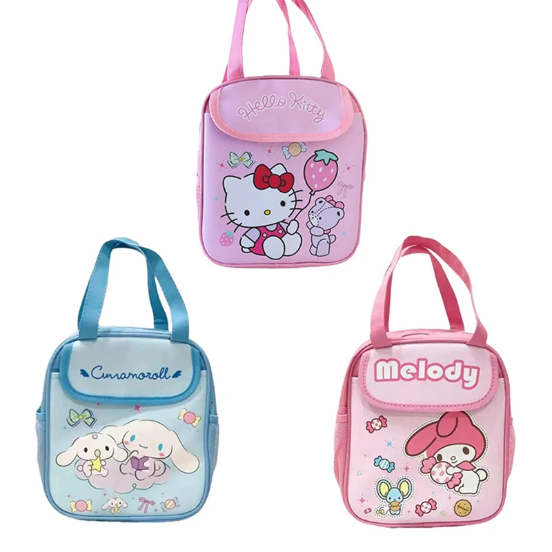 1PCS Reusable Foldable Sanrio Hello Kitty Kuromi Melody Cinnamoroll Zipper Closure Bento Bag Sanrio Handheld InsulatedLunch Bag