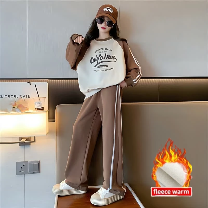 

Girls Winter Tracksuit Fleece Thick Warm Casual Sweatshirt Sweatpants 2pc Teen Children Clothing Set Sportswear 12 13 14 Years