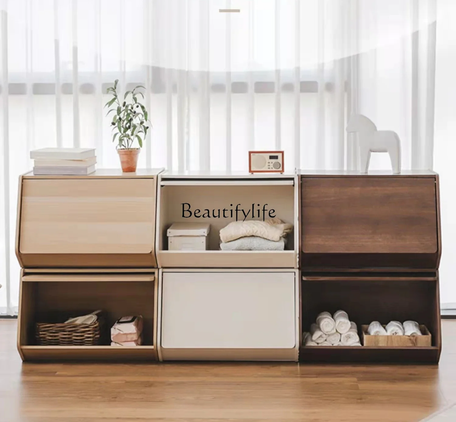 

Japanese simple wooden storage storage narrow cabinet bedroom book storage cabinet superimposed