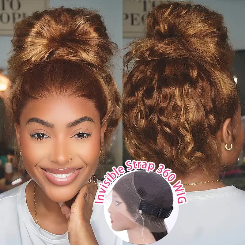 

360 4/27 Highlight Deep Wave Lace Front Wigs Human Hair Pre Plucked Highlight Ombre Honey Blonde Brown 360 Lace Frontal Wigs