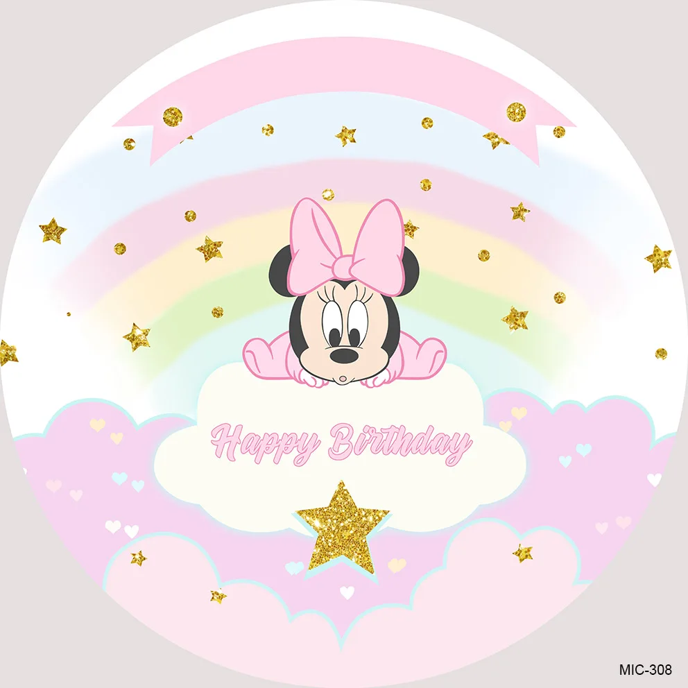 

Disney Baby Pink Minnie Mouse Round Backdrop Cover Girl Happy Birthday Party Banner Photo Studio Circle Backgrounds Banner
