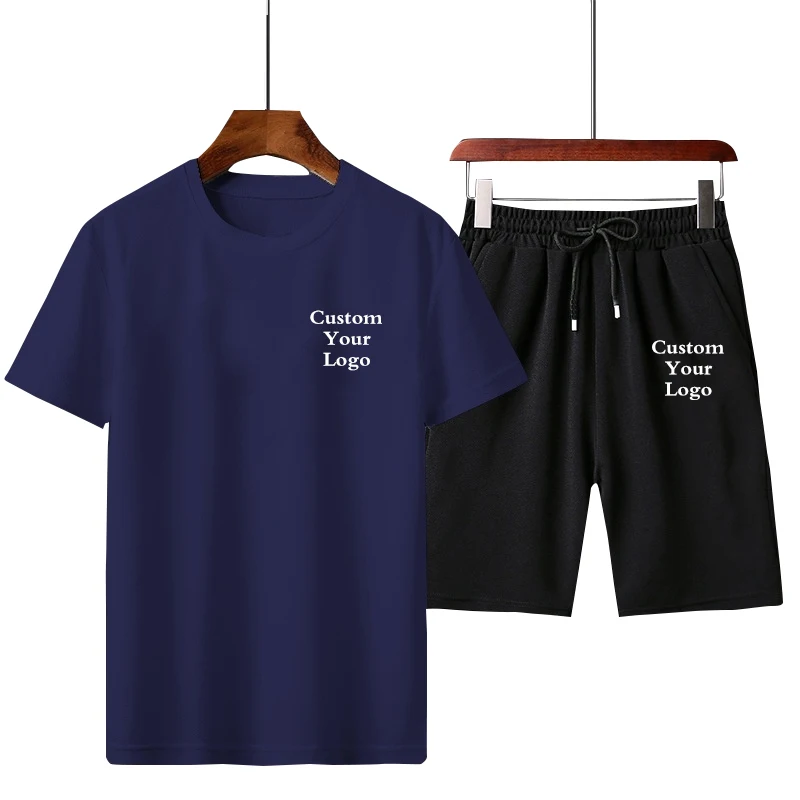 Men Custom Logo Fashion Soft Comfortable Breathable Summer Suit High Quality T Shirts + Shorts Suit Sports Jogging Set