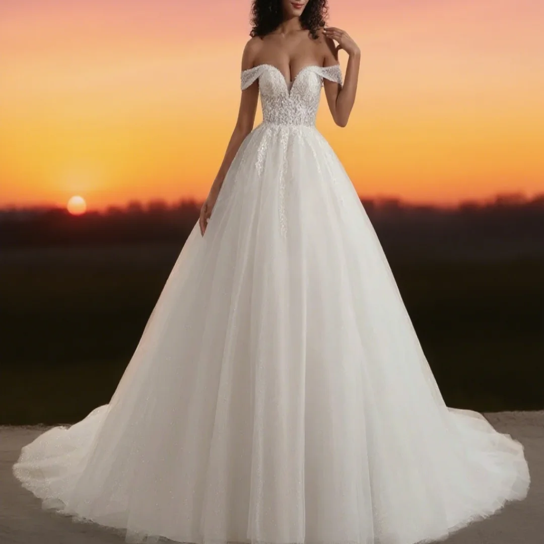 Customized beloved love sequined Bohemian style wedding dress. Sleeveless wedding formal dress for bride.