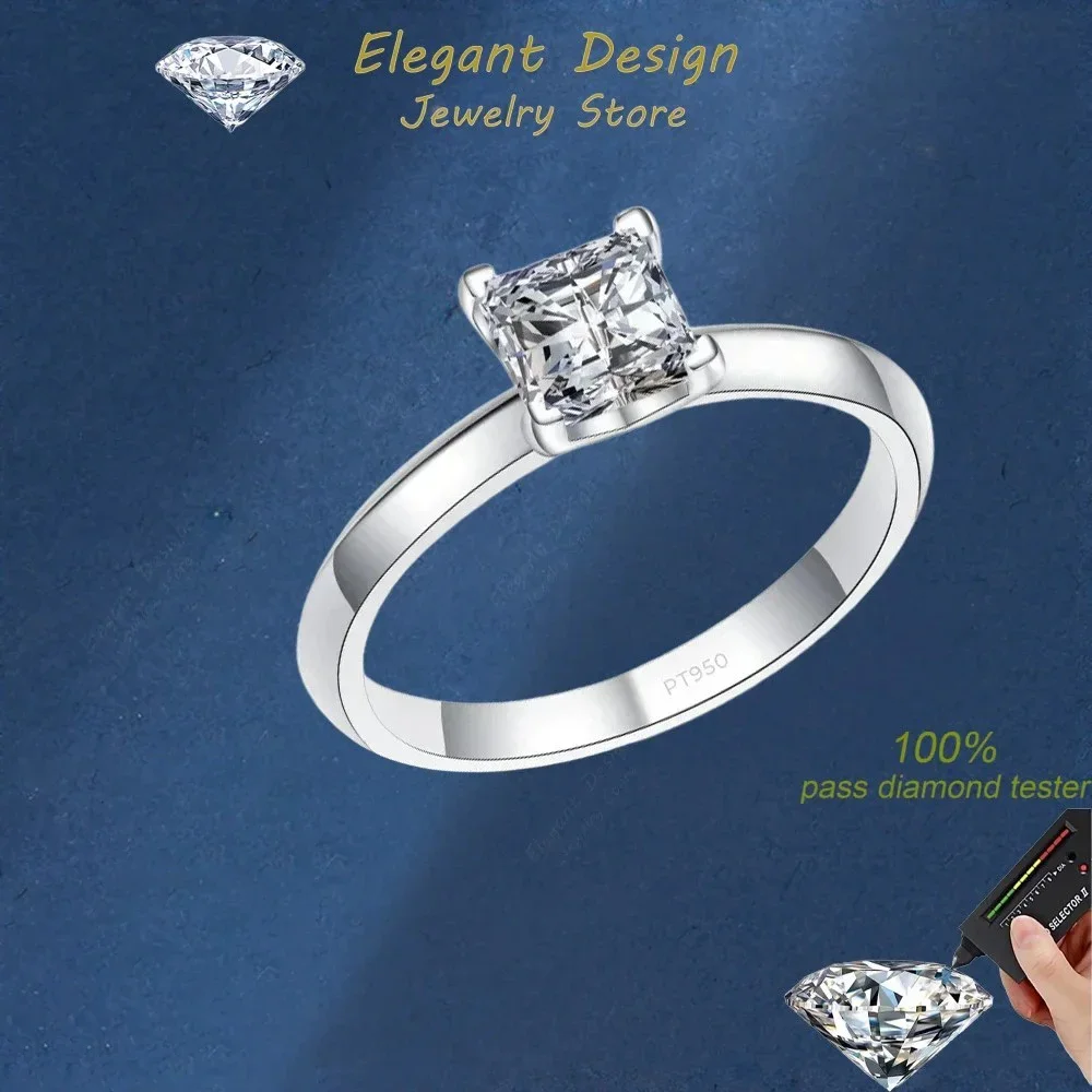 

Elegant Design Female PT950 Platinum Square Diamond Ring, D Color 1/2 Carat Moissanite Engagement Ring for Women Certificate