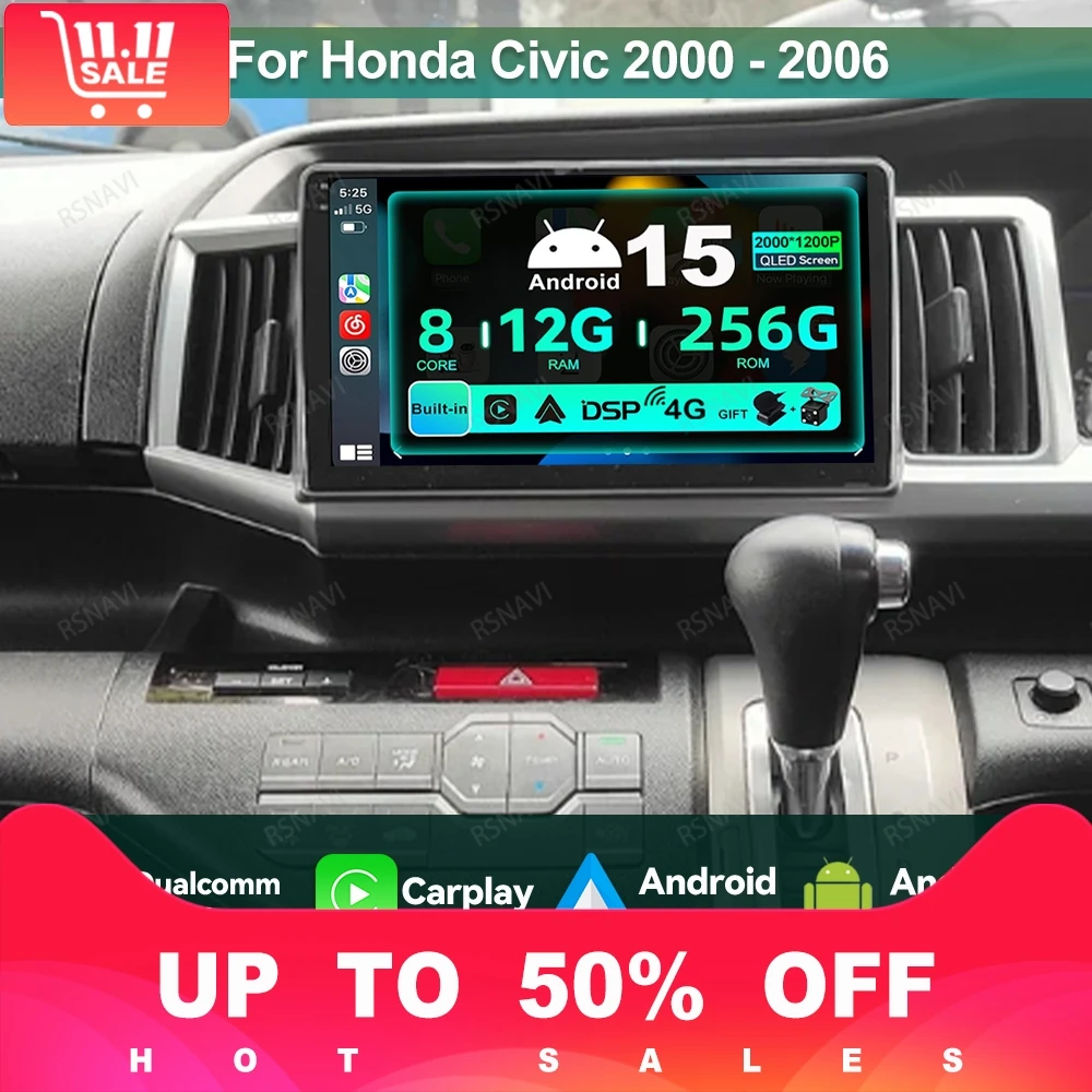 Car Radio Android 15 For Honda Stepwgn 2.0 RK 2009-2013-2015 Multimedia DSP QLED Wireless Carplay Auto Qualcomm 4G LTE Stereo BT