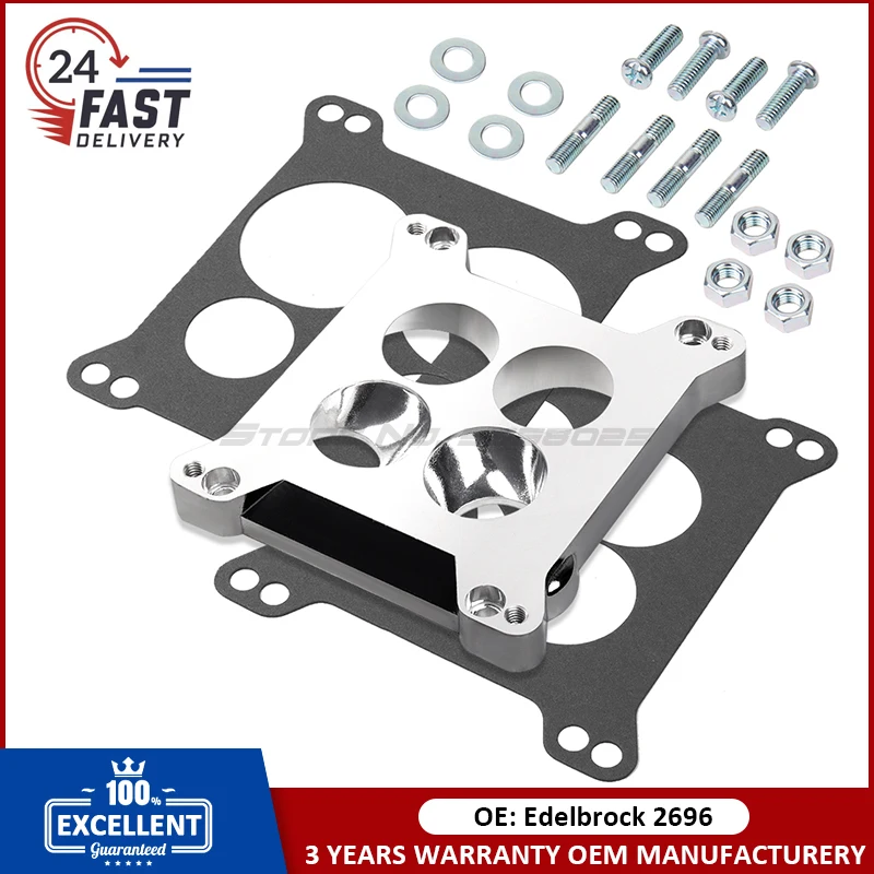 Edelbrock 2696 Aluminum Carburetor Adapter Plate Four Hole Square-Bore to Square-Bore Adaptador de carburador