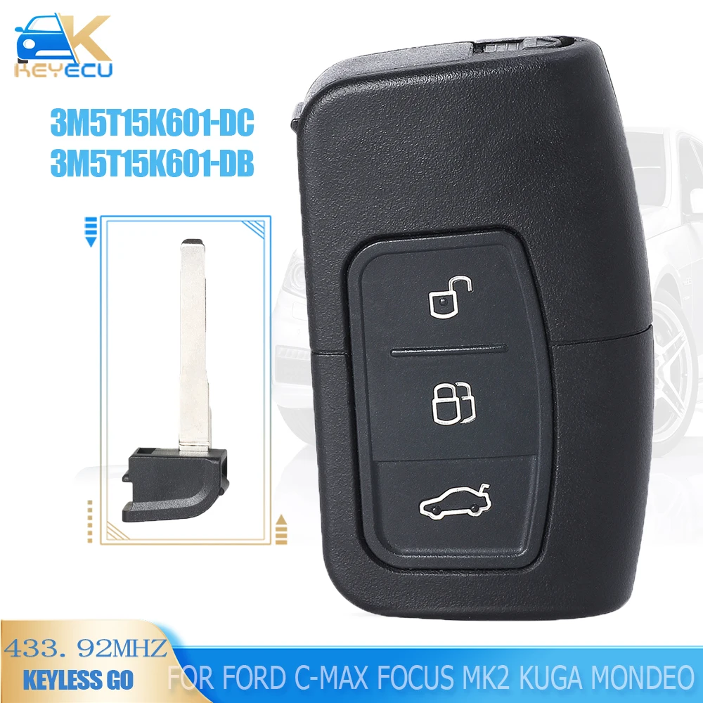 KEYECU 3M5T15K601-DC/DB Keyless Go Smart Remote Key Fob 433.92Mhz ID46 PCF7952​ Chip for Ford C-Max Focus MK2 Kuga Mondeo Galaxy