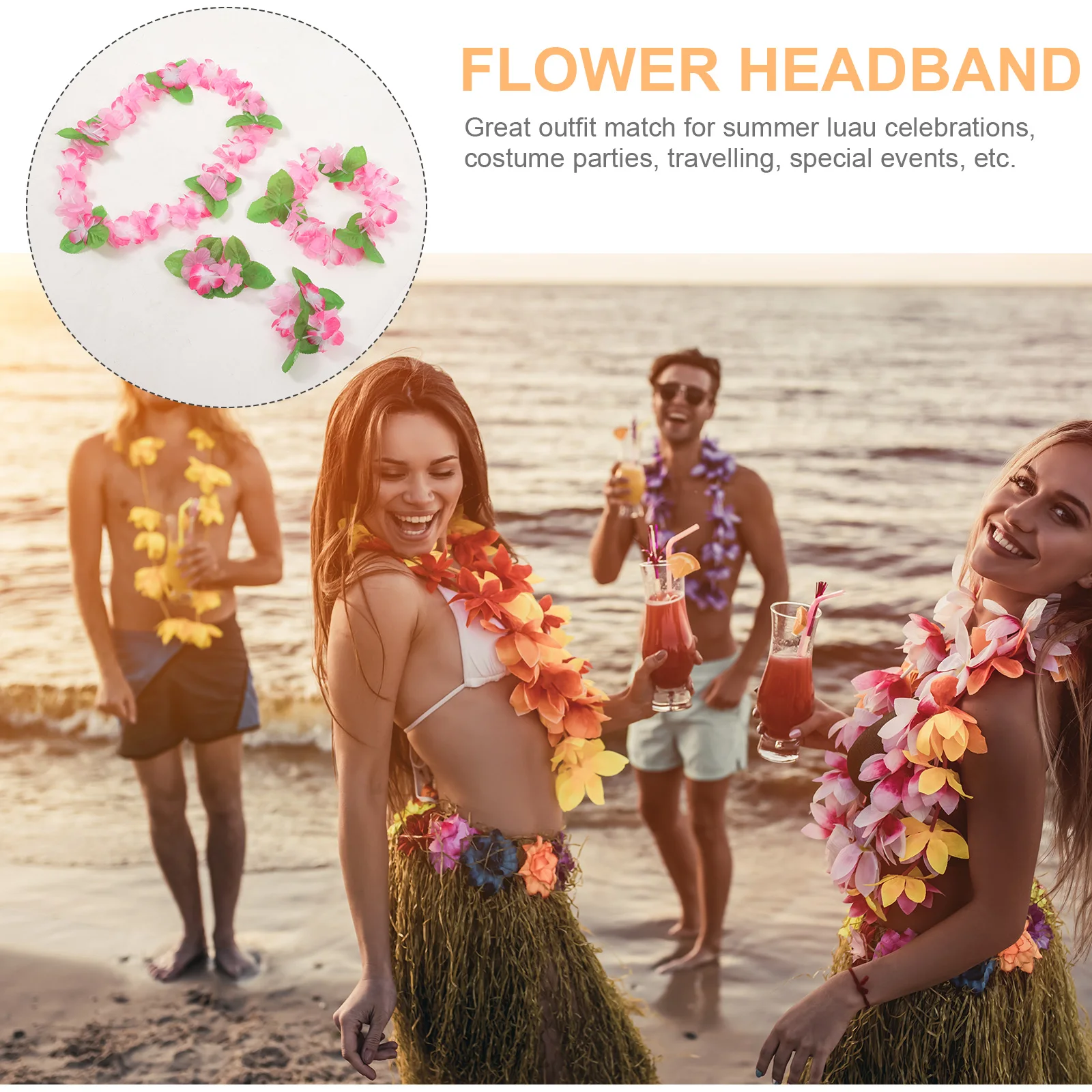 

Floral Wreath Set Artificial Flower Headband Necklace Bracelet For Luau Party Beach Wedding Festival Travel Decor Accessory