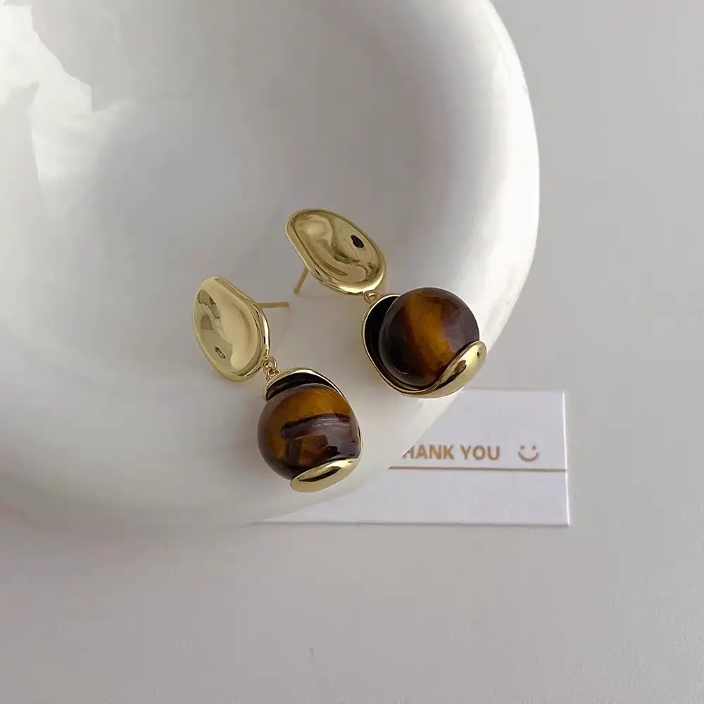 

Handmade tiger's eye stone 18K gold-plated pendant hypoallergenic earrings, suitable for beach vacations, holiday gifts, wedding
