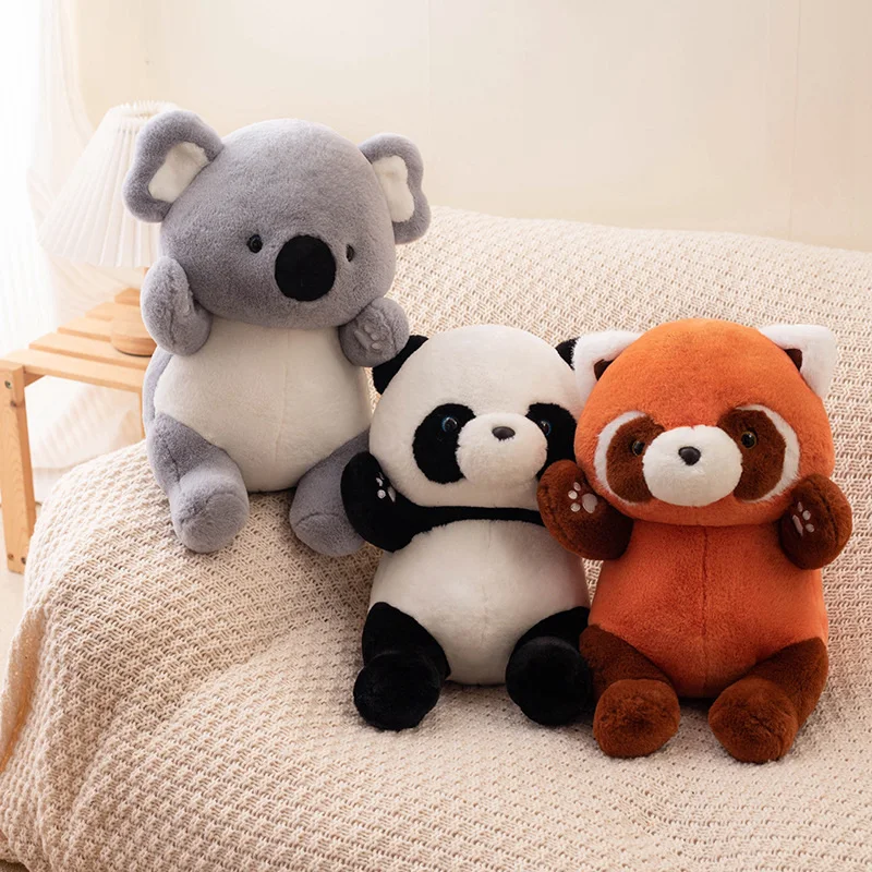 Kawaii Cartoon Cuddly Panda Raccoon Koala Plush Toys Soft Stuffed Animals Baby Appease Dolls for Boys Kids Birthday Xmas Gifts