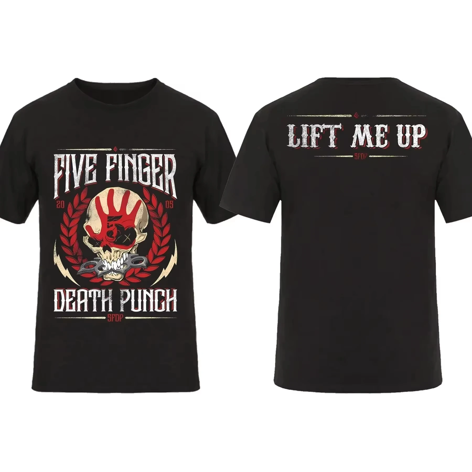 2025Fashion Men T Shirt Double-sided Biker Skully Black By Five Finger Death Punch T-shirt Graphic Youth Cloth Streetwear S-3XL