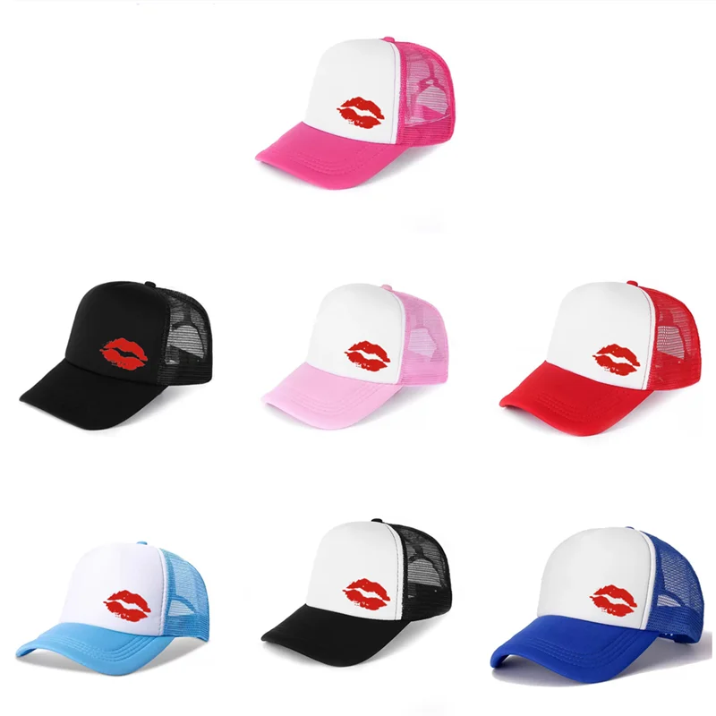 

Couple Sexy Red Lip Casual Mesh Hats Printed Sunscreen Hat Cosplay Baseball Cap Unisex Adjustable Baraklava Riding Caps