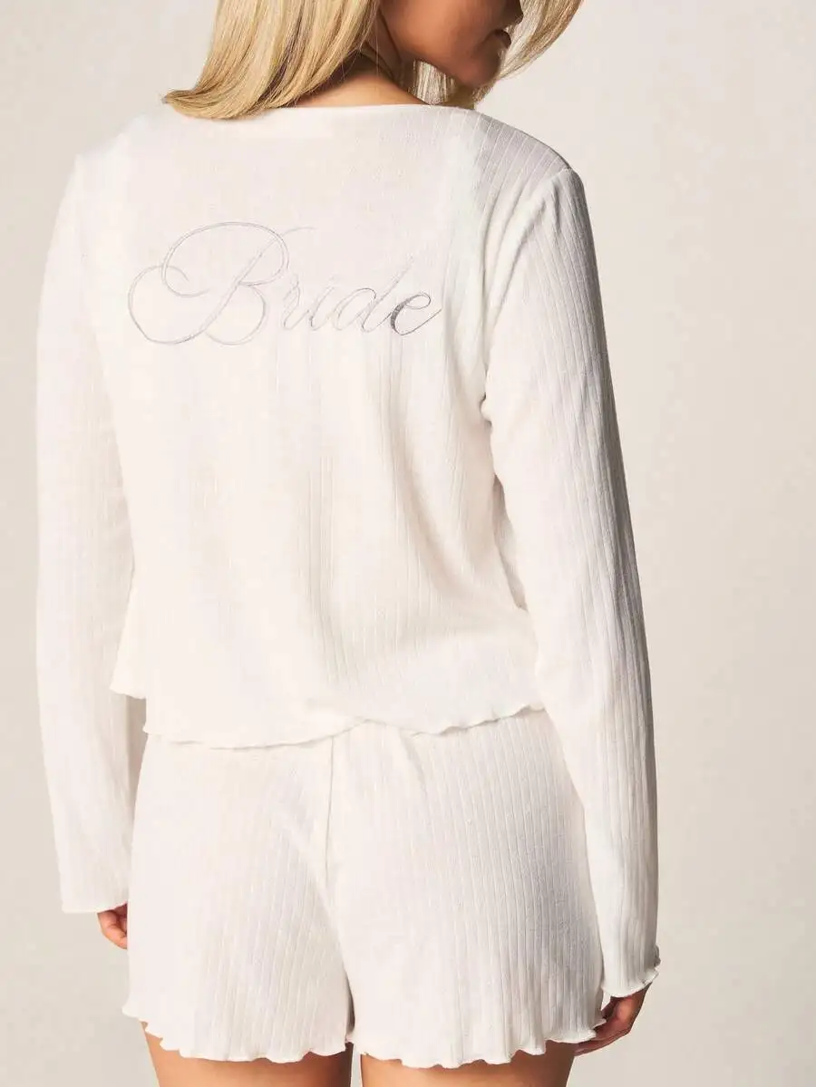 

Ribbed Knit Button Up Pajama Set With Bralette And Shorts For Loungewear Sleepwear