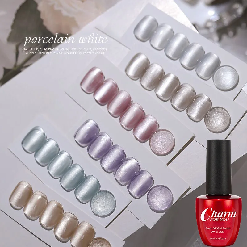 Funkelnder Glasperlen-Katzenaugen-Magnetgel-Nagellack Blitzweiß Spieglviolett Semi-Permanent UV-Gel-Lack zum Einweichen