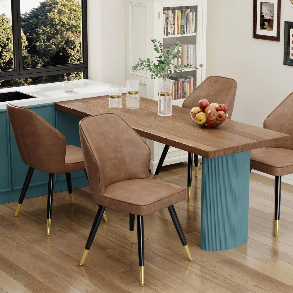 Brown Faux Leather Dining Chairs Set of 2, Mid Century Modern Kitchen Dining Room Chairs Upholstered Armless Accent Side Chairs