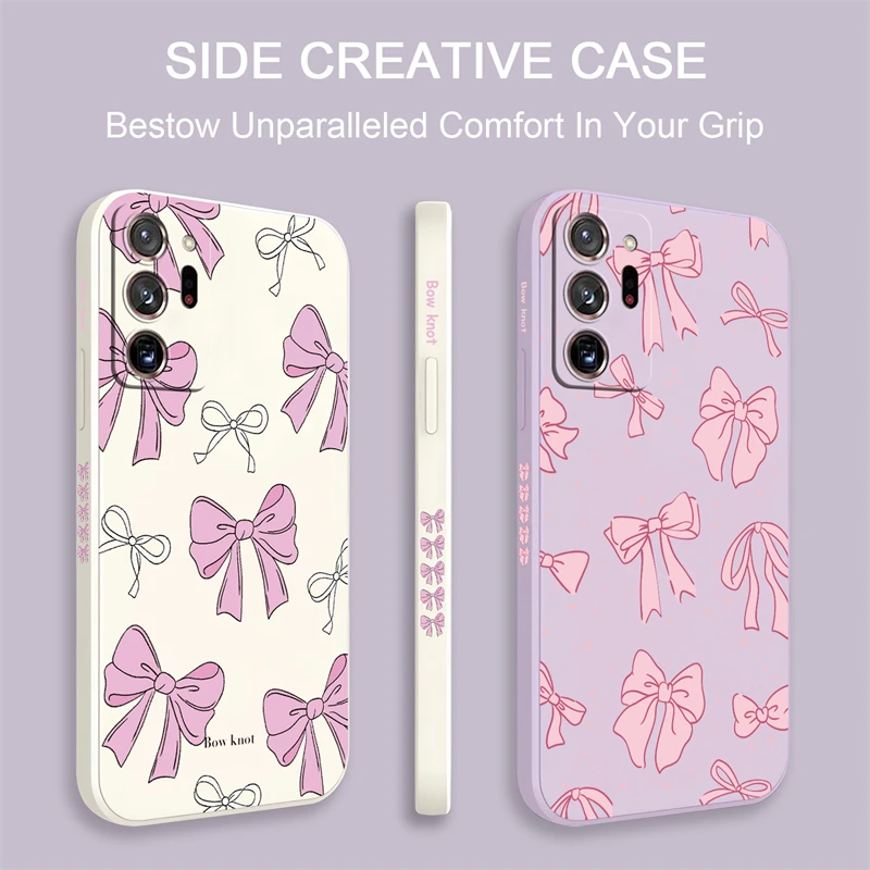 Note 20 Soft Silicone Phone Case For Samsung Galaxy Note 10 20 Ultra Lite Plus 8 Pro Korean Cute Pink Bow knot Shockproof Cover