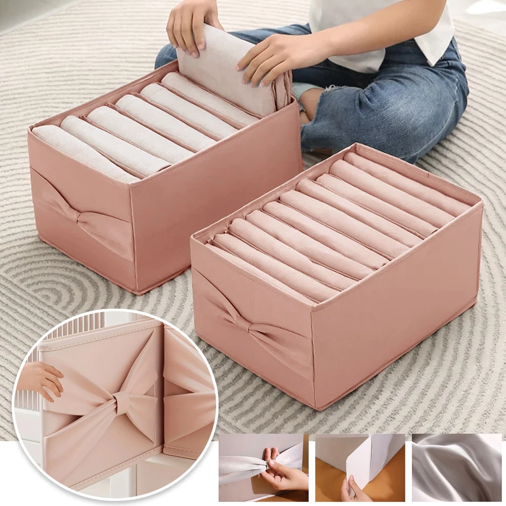 

2PCS Pants Jeans Storage Box Drawers Organizer Underwear Bra Socks Wardrobe Clothes Organizer Cabinet T-Shirt Organizers Storage