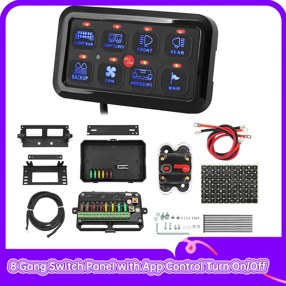

6/8 Gangs Universal Power System LED Backlight On-Off Control Switch Panel Slim Electronic Relay System for SUV Boat Caravan