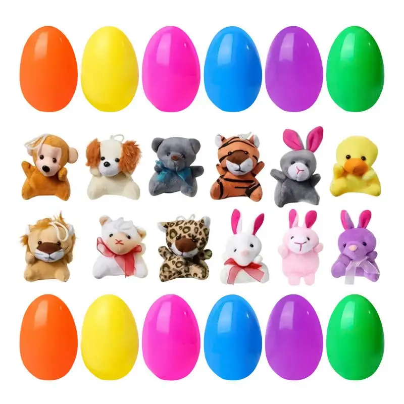 12pcs Easter Eggs Filled with Plushies Stuffer Stuffed Plushies Holiday Doll Pre Filled Stuffed Animal Plush Toys Basket Stuffer