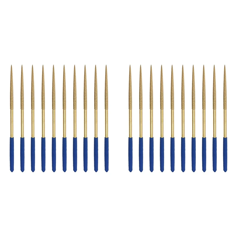 Diamond Needle File Set 3Mm X 140Mm, Round Files Titanium Coated Tools For Metal Wood Stone Glass, 20Pcs