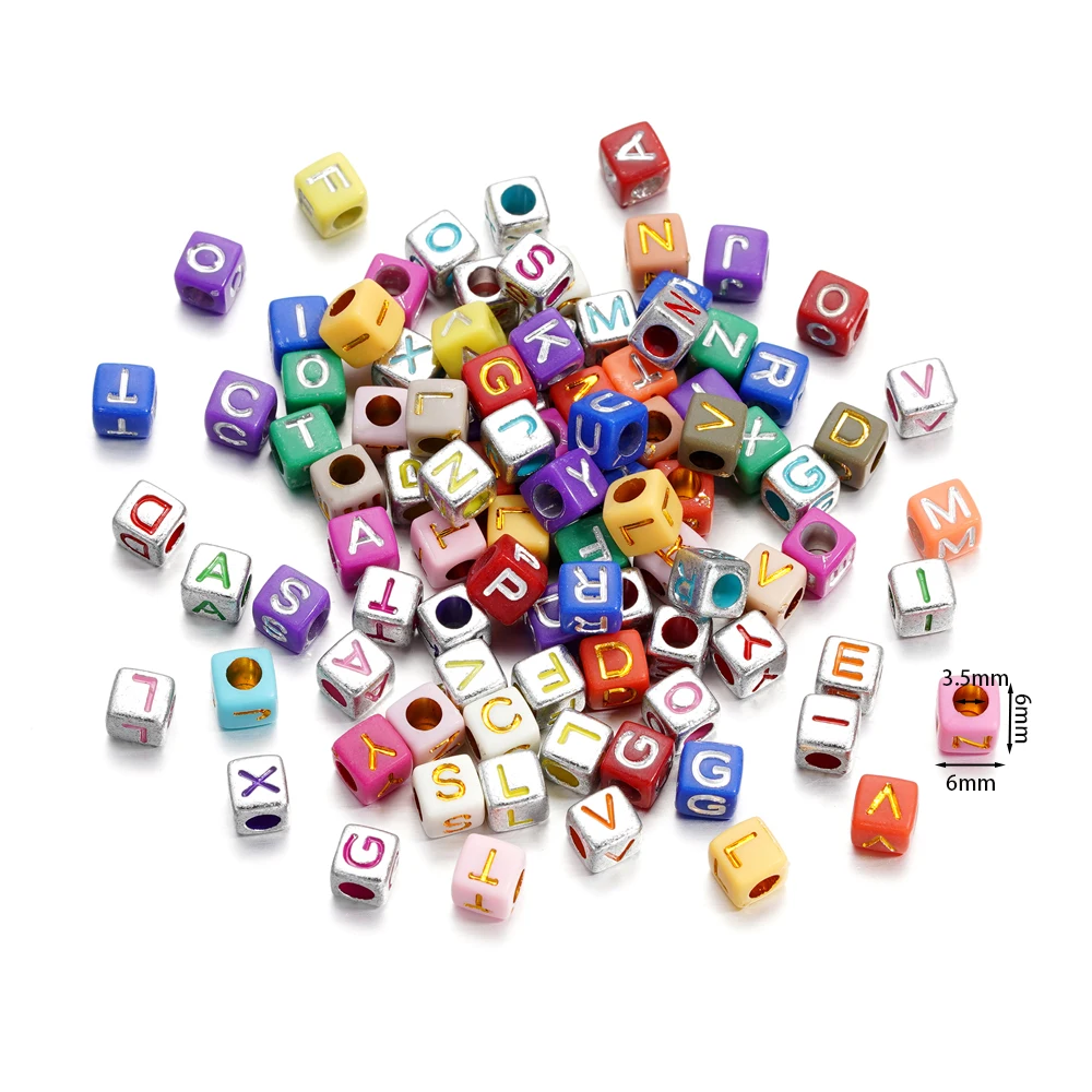 50Pcs Mixed Acrylic Square Alphabet Beads Large Hole Letter Loose Spacer Bead for Jewelry Handmade Bracelet Making Supplies