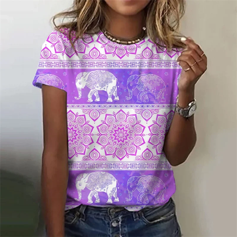 Camisetas étnicas de elefante con estampado 3D de animales Vintage para mujer, nueva camiseta de manga corta Y2k, camisetas Harajuku, ropa femenina
