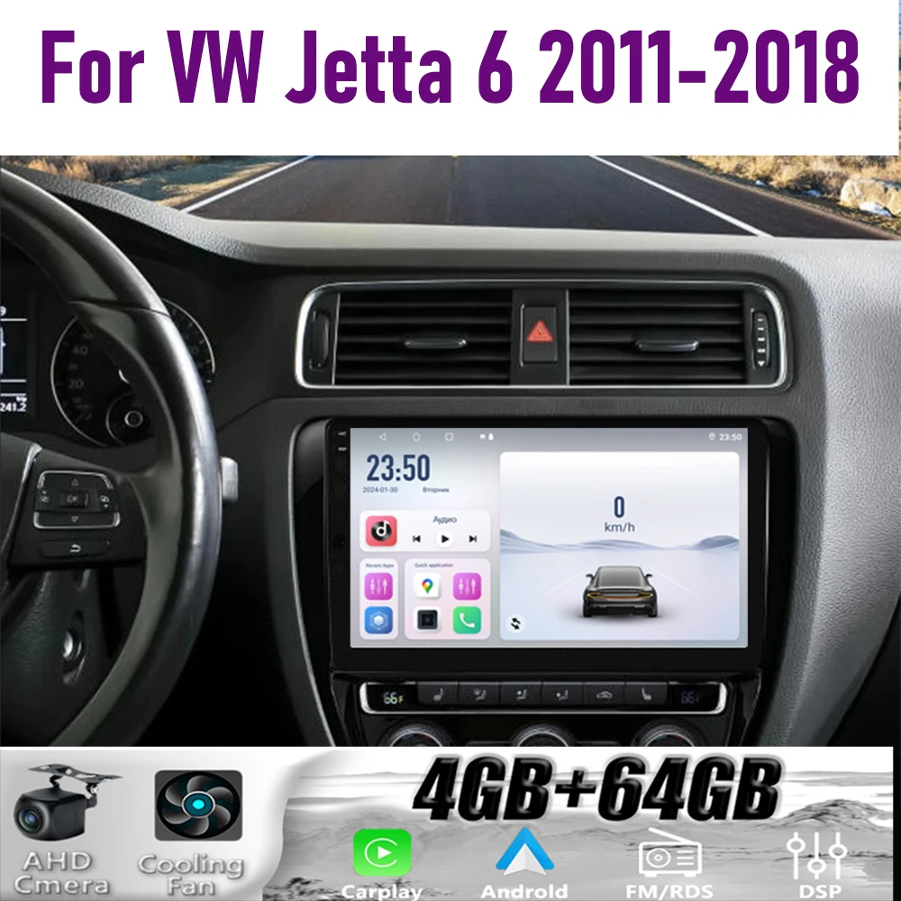 

GPS 10" For VW Jetta 6 2011-2018 Wireless CarPlay Android 15 Car Radio WIFI Multimedia Player Head Unit Google Map Camera 4+64GB
