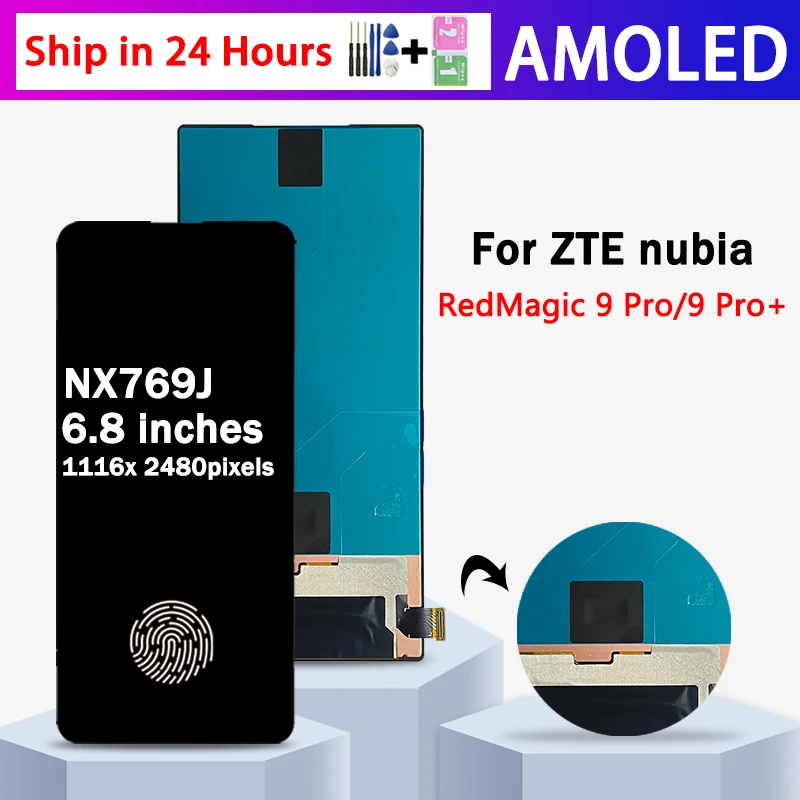 6.8”AMOLED For ZTE nubia Red Magic 9 Pro/9 Pro+ Plus NX769J LCD Display Touch Screen Digitizer Assembly Replacement