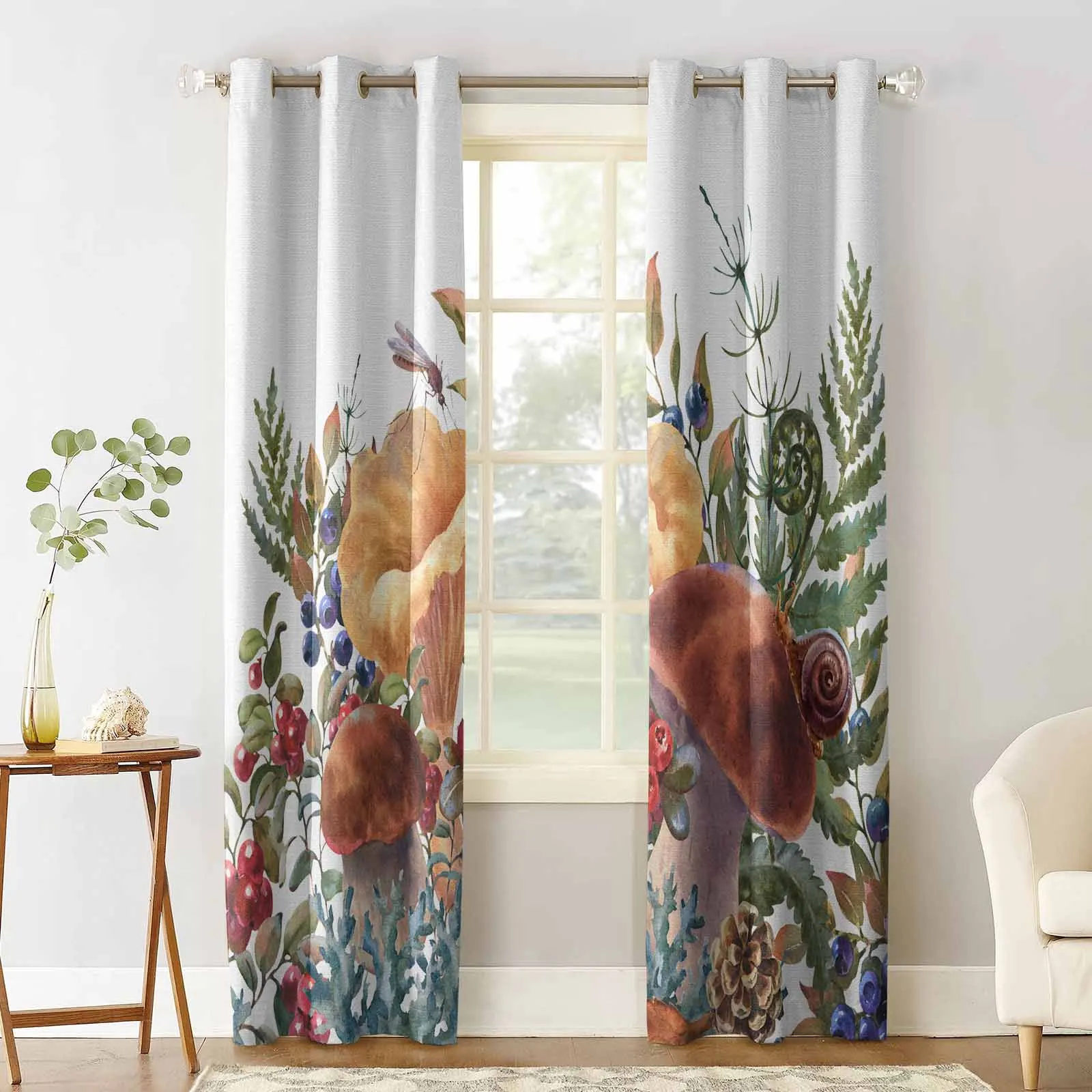 Retro Mushroom Fern Plant Fruit Pine Cone Autumn Blackout Curtains For Living Room Bedroom Window Treatment Drapes Home Decor